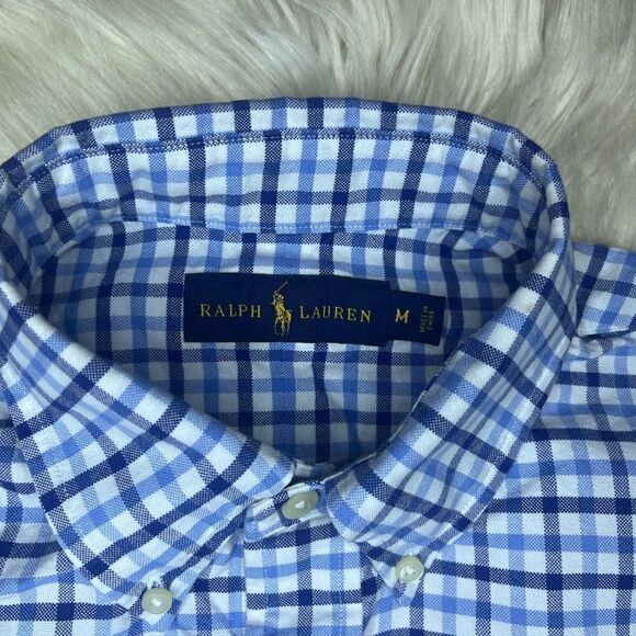 Ralph Lauren navy/baby blue checkered Longsleeved button down sz Medium - Picture 3 of 7